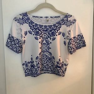Blue and white crop top